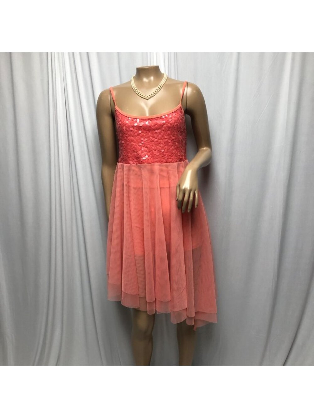 Double Platinum Performancewear Dress Size Large Coral Sequins Dancewear Shorts